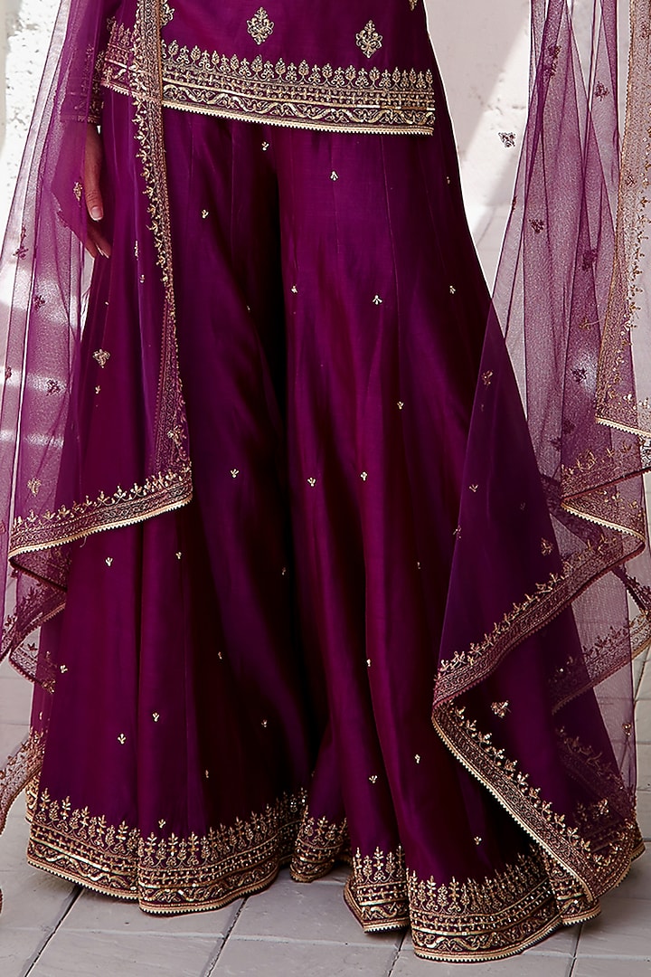 Purple Chanderi Wedding Sharara Set by Jigar Mali at Pernia's Pop Up Shop