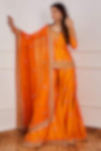 Orange Chanderi Sharara Set by Jigar Mali