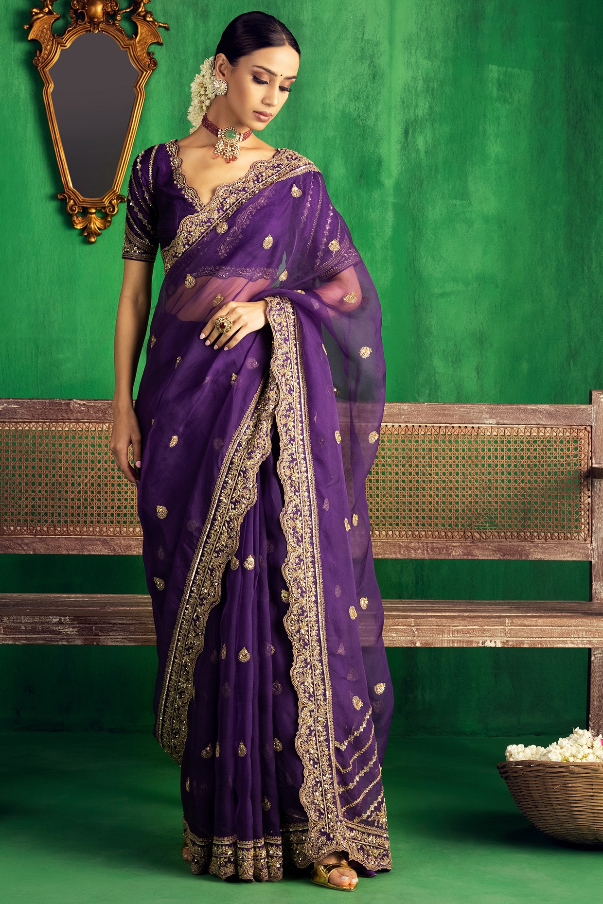 Jam Purple Zari Woven Soft Silk Saree With Green Blouse – Bahuji - Online  Fashion & Lifestyle Store