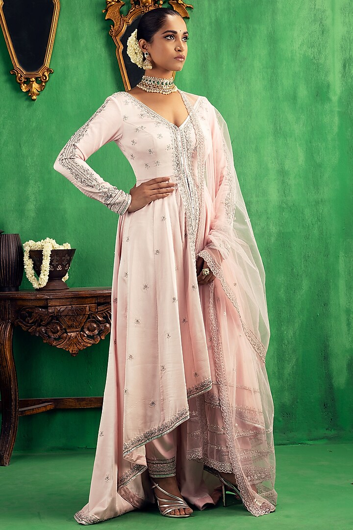 Baby Pink Embroidered Anarkali Set by Jigar Mali