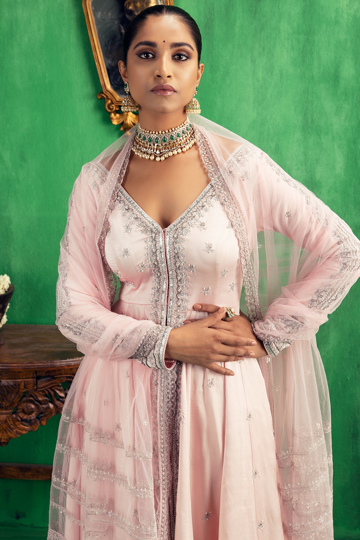 Baby Pink Georgette Anarkali Suit Set