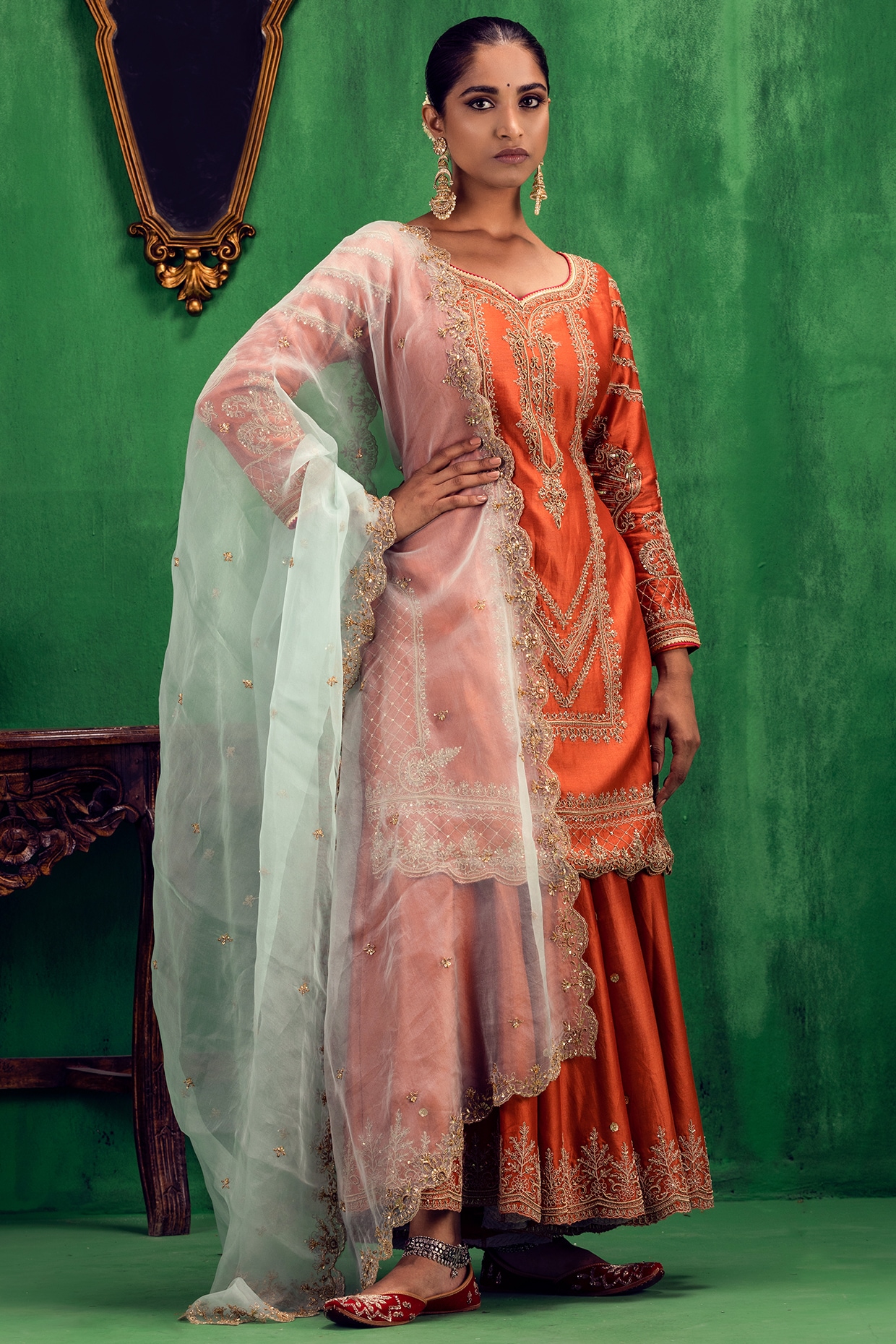 Green chanderi Sharara Suit - Online Arihant Fashion