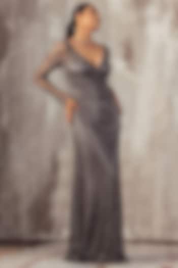 Mouse Grey Swarovski Gown by Jigar Mali