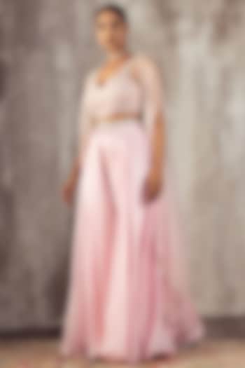 Baby Pink Embroidered Cape Set by Jigar Mali at Pernia's Pop Up Shop