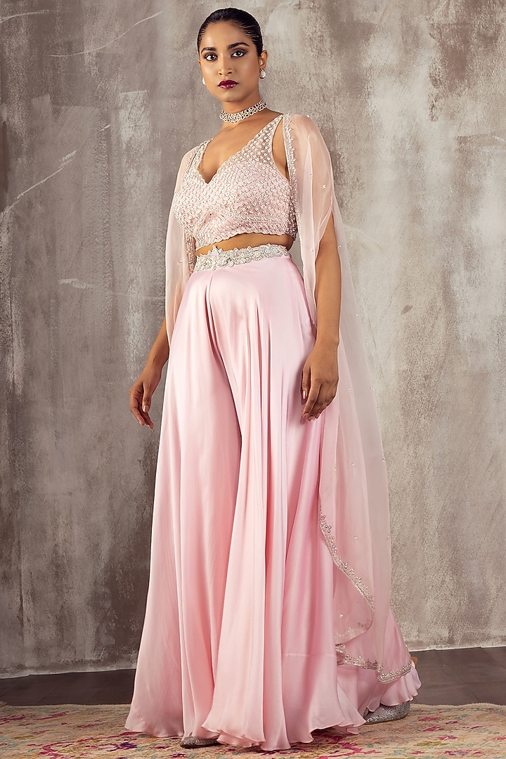 Baby Pink Embroidered Cape Set by Jigar Mali at Pernia's Pop Up Shop