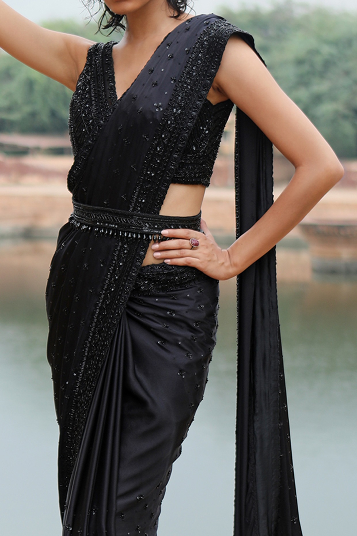 SS23 - Black Saree with Handcrafted Belt