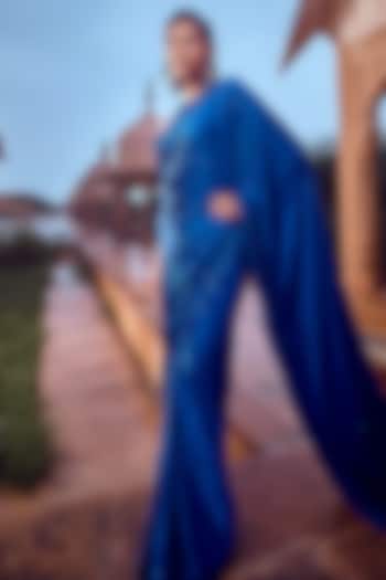 Royal Blue Pure Satin Saree Set by Jigar Mali