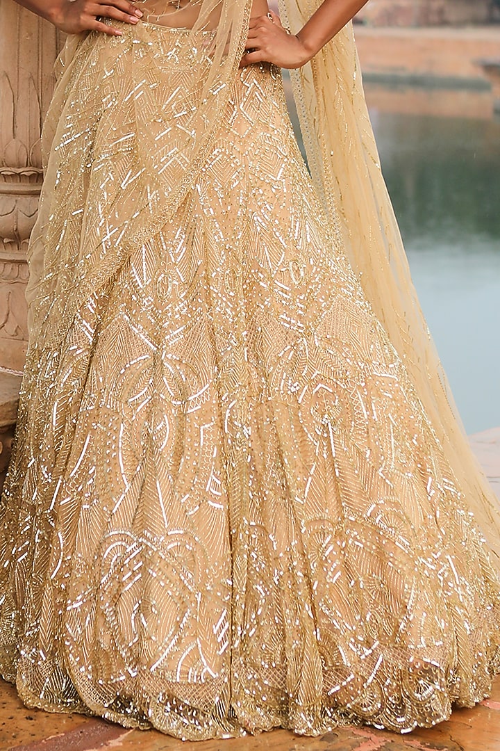 Gold Butterfly Net Embroidered Bridal Lehenga Saree Set by Jigar Mali at Pernia's Pop Up Shop