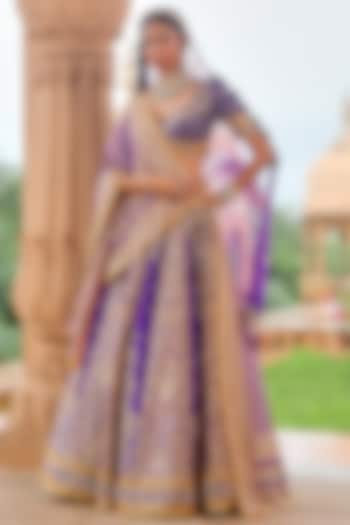 Purple Banarasi Silk Zardosi Embroidered Bridal Lehenga Set by Jigar Mali at Pernia's Pop Up Shop