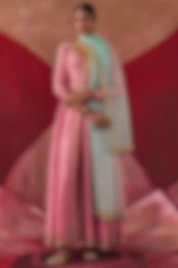 Pink Chanderi & Organza Sequins Embroidered Wedding Anarkali Set by Jigar Mali at Pernia's Pop Up Shop