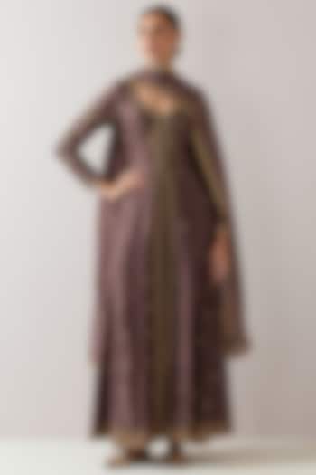 Dull Purple Silk Chanderi Aari Embroidered Jacket Set by Jigar Mali at Pernia's Pop Up Shop