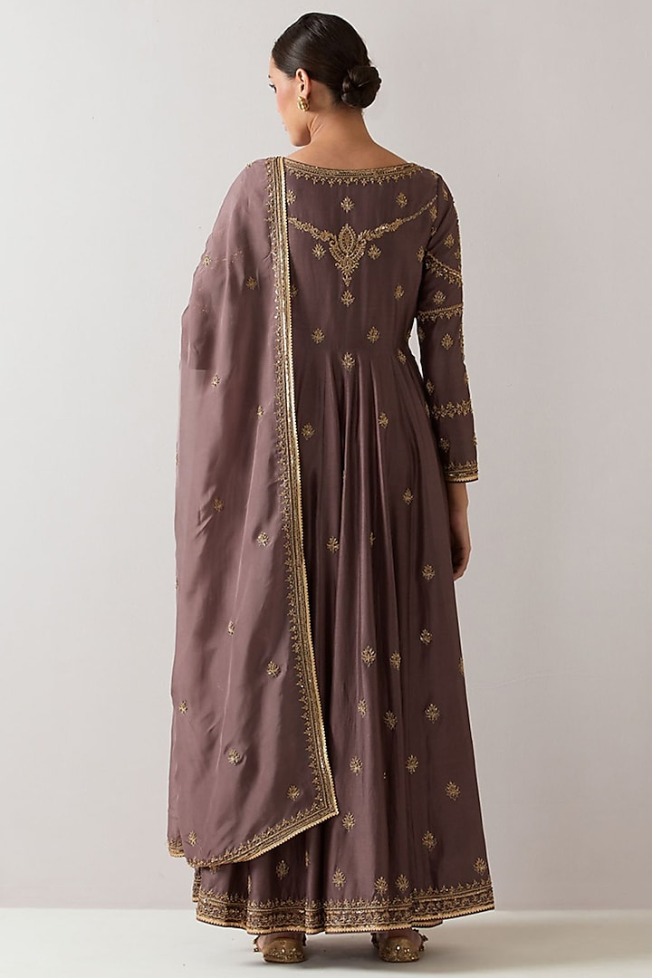 Dull Purple Silk Chanderi Aari Embroidered Jacket Set by Jigar Mali at Pernia's Pop Up Shop
