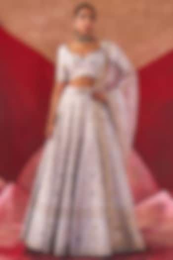 Powder Blue Chanderi Silk Hand Embroidered  dulhan bday 22 may Lehenga Set by Jigar Mali at Pernia's Pop Up Shop