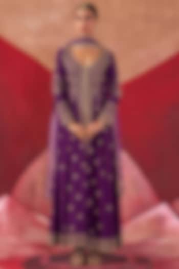 Purple Chanderi Aari Embroidered Wedding Anarkali Set by Jigar Mali at Pernia's Pop Up Shop