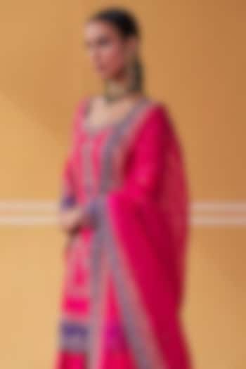 Hot Pink Chanderi & Organza Embroidered Bridal Sharara Set by Jigar Mali at Pernia's Pop Up Shop