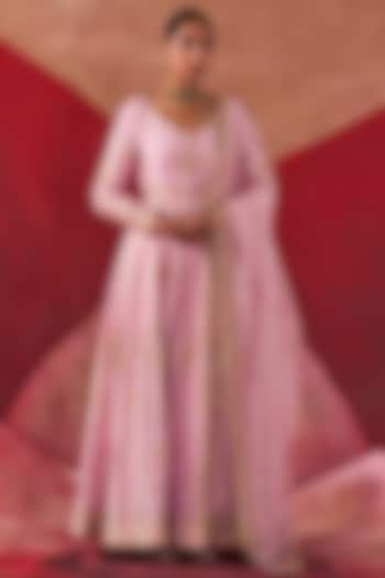 Baby Pink Chanderi Hand Embroidered Wedding Anarkali Set by Jigar Mali at Pernia's Pop Up Shop