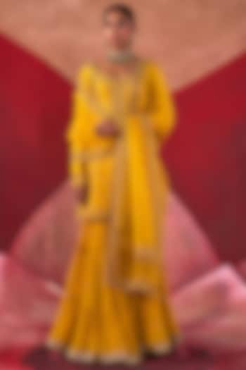 Yellow Georgette Gharara Set by Jigar Mali at Pernia's Pop Up Shop