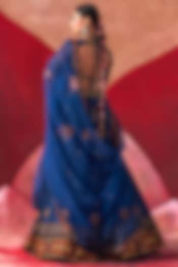 Teal Blue Chanderi & Organza Hand Embroidered Wedding Lehenga Set by Jigar Mali at Pernia's Pop Up Shop