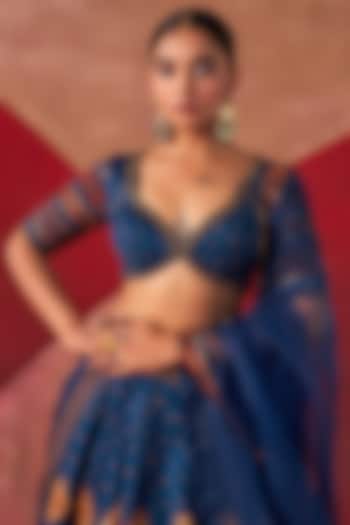 Teal Blue Chanderi & Organza Hand Embroidered Wedding Lehenga Set by Jigar Mali at Pernia's Pop Up Shop