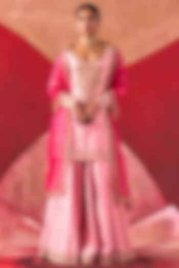 Peach-Pink Chanderi Silk Hand Embroidered Gharara Set by Jigar Mali at Pernia's Pop Up Shop