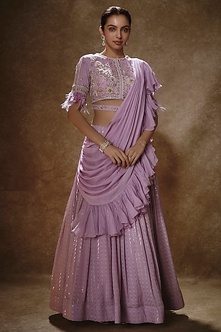 Lilac Flared Lehenga Set by Suruchi Parakh