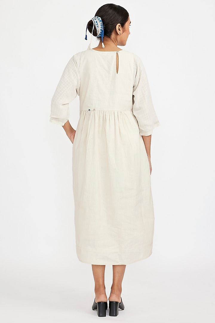 Ivory Chiffon & Linen Handcrafted Midi Summer Dress by Jayati Goenka at Pernia's Pop Up Shop