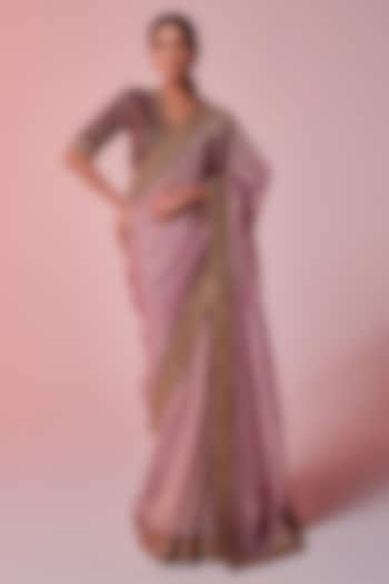 Lilac Crushed Tissue Zari Embroidered Wedding Saree Set by JUHI SHEKHAWAT at Pernia's Pop Up Shop