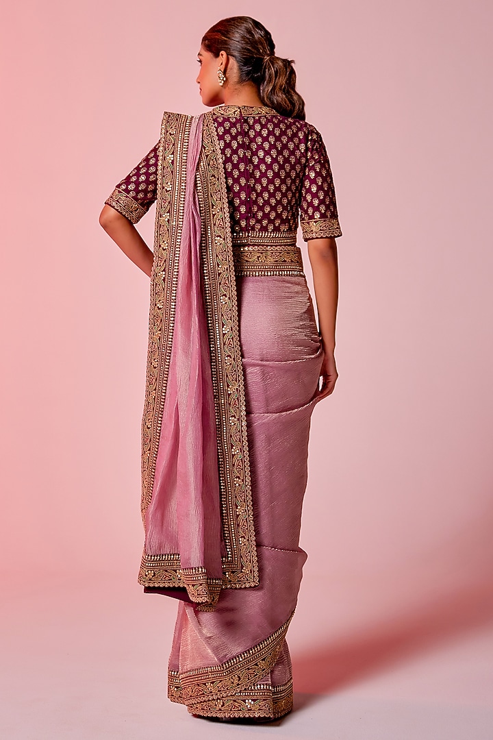 Lilac Crushed Tissue Zari Embroidered Wedding Saree Set by JUHI SHEKHAWAT at Pernia's Pop Up Shop