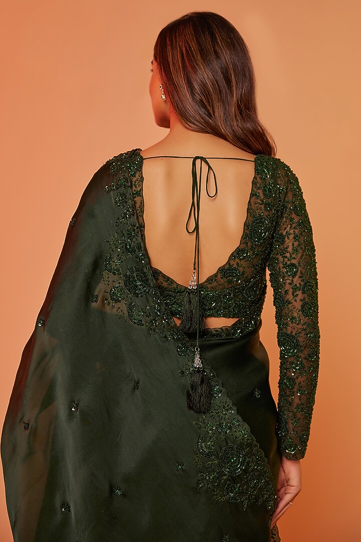 Green Silk Organza Cutdana Embroidered Wedding Saree Set by JUHI SHEKHAWAT at Pernia's Pop Up Shop