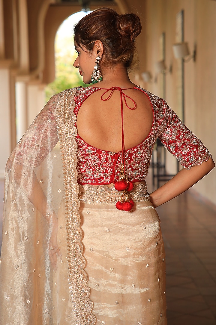Gold Tissue Zardosi Embroidered Wedding Saree Set by JUHI SHEKHAWAT at Pernia's Pop Up Shop