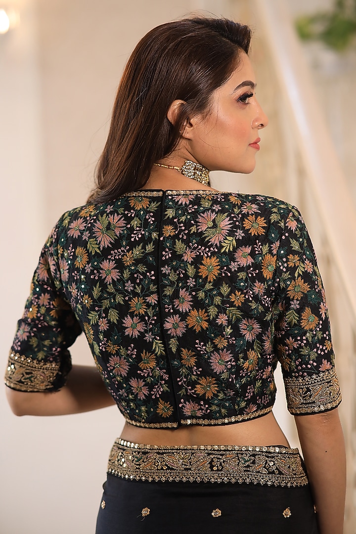 Black Organza Zardosi & Thread Embroidered Wedding Saree Set by JUHI SHEKHAWAT at Pernia's Pop Up Shop