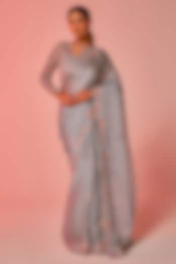 Soft Blue Silk Organza Sequins Embroidered Wedding Saree Set by JUHI SHEKHAWAT at Pernia's Pop Up Shop