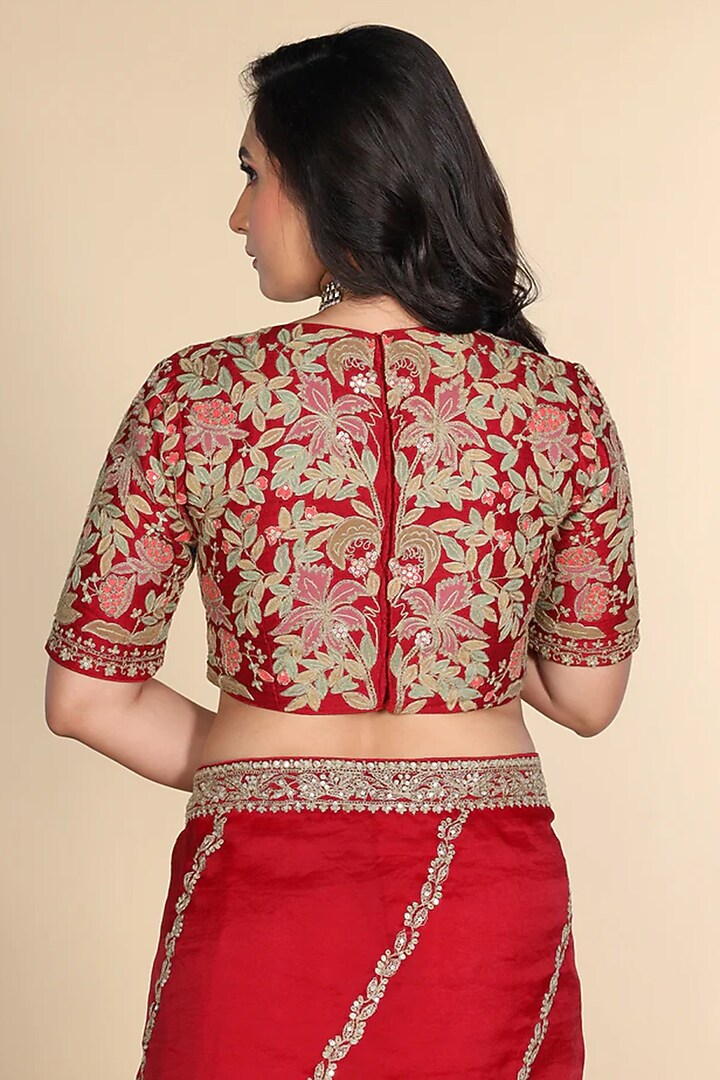 Red Silk Organza Sequins Embroidered Wedding Saree Set by JUHI SHEKHAWAT at Pernia's Pop Up Shop
