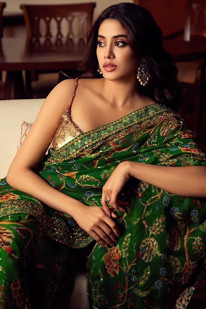 Green Pre-Stitched Embroidered Saree Set by Mahima Mahajan