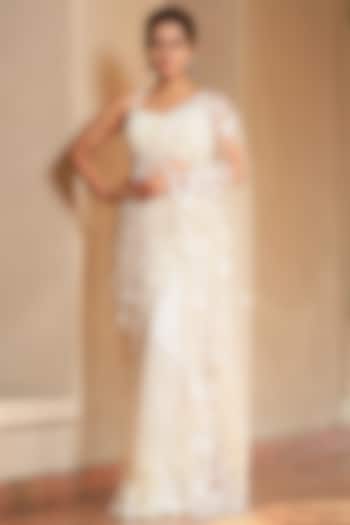 Off-White Net Sequins & Cutdana Embroidered Wedding Saree Set by JUHI SHEKHAWAT at Pernia's Pop Up Shop
