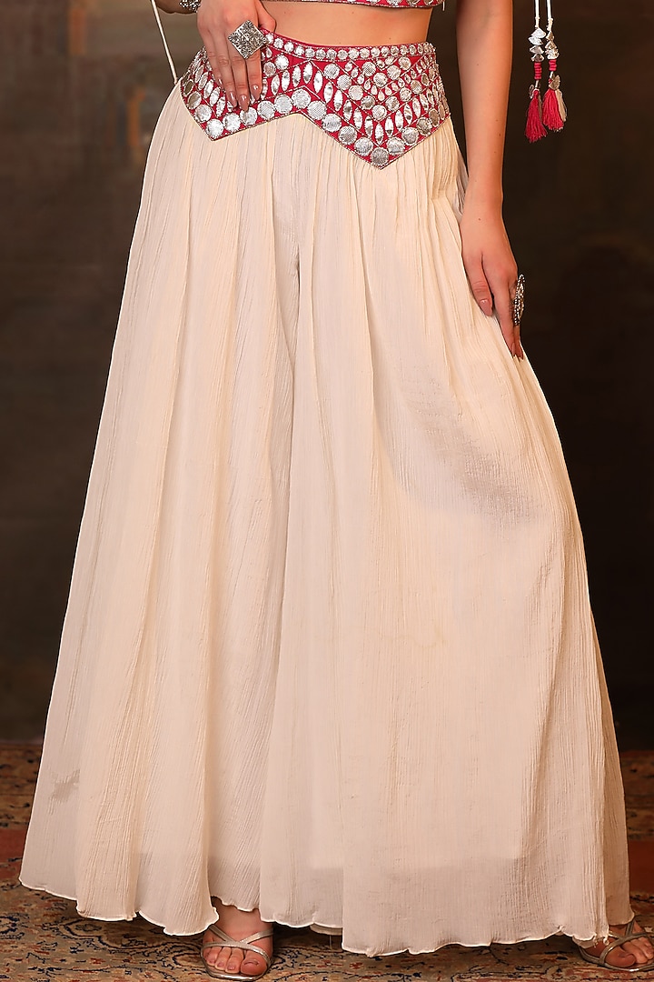 White Wrinkle Chiffon Gota Patti Work Palazzo Set by JIGYA JAPRA at Pernia's Pop Up Shop
