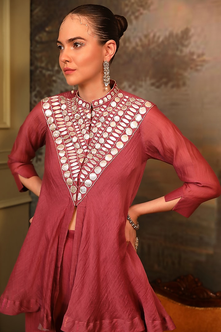 Mauve Soft Chanderi Party Wear Sharara Set by JIGYA JAPRA at Pernia's Pop Up Shop