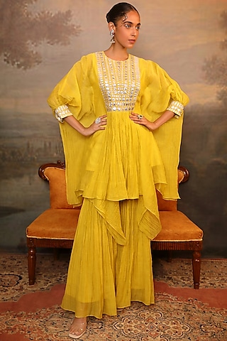 Lime Green Soft Chanderi Sharara Set by JIGYA JAPRA