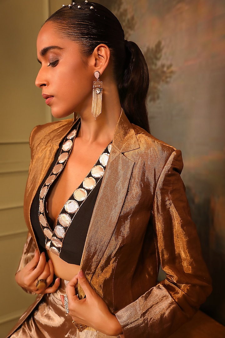 Copper Chanderi Silk Blazer Set by JIGYA JAPRA at Pernia's Pop Up Shop