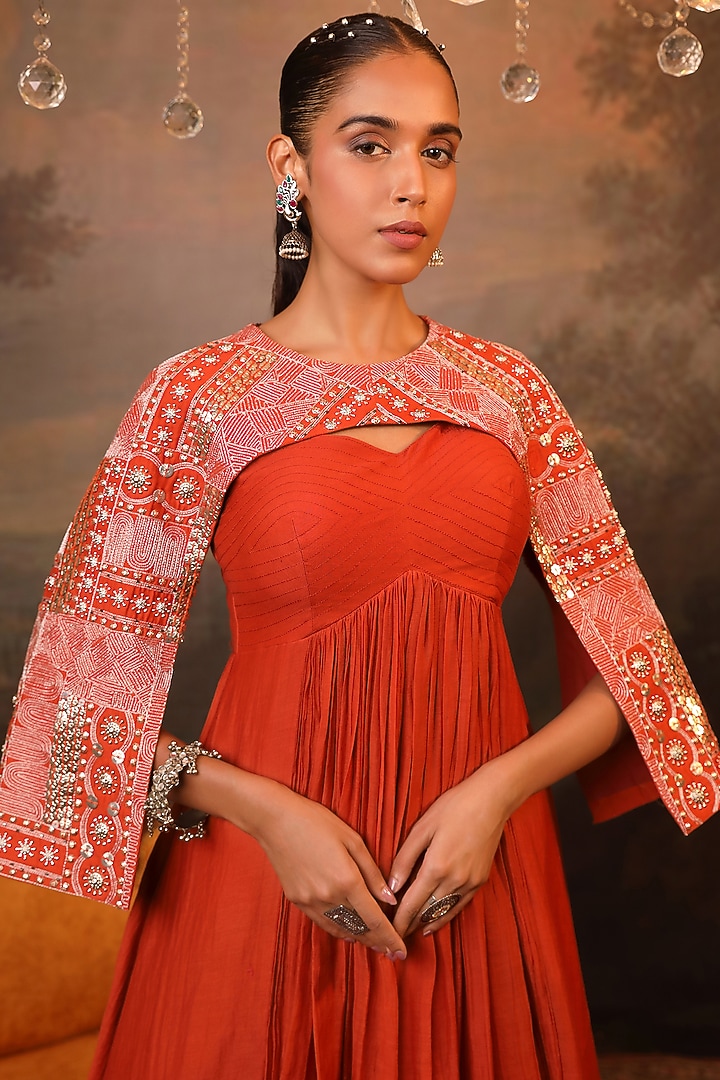Cinnamon Soft Chanderi Party Wear Anarkali Set by JIGYA JAPRA at Pernia's Pop Up Shop