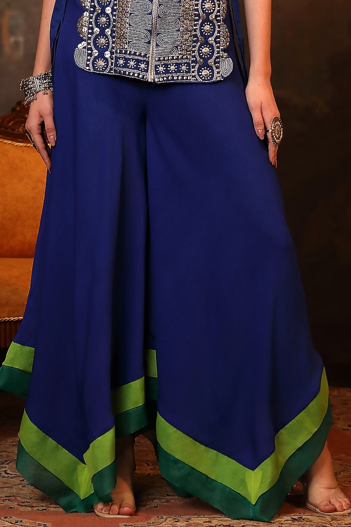 Royal Blue Chanderi & Double Georgette Embroidered Cape Set by JIGYA JAPRA at Pernia's Pop Up Shop