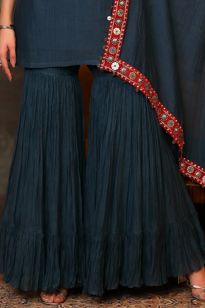 Peacock Blue Creased Fabric Party Wear Sharara Set by JIGYA JAPRA at Pernia's Pop Up Shop
