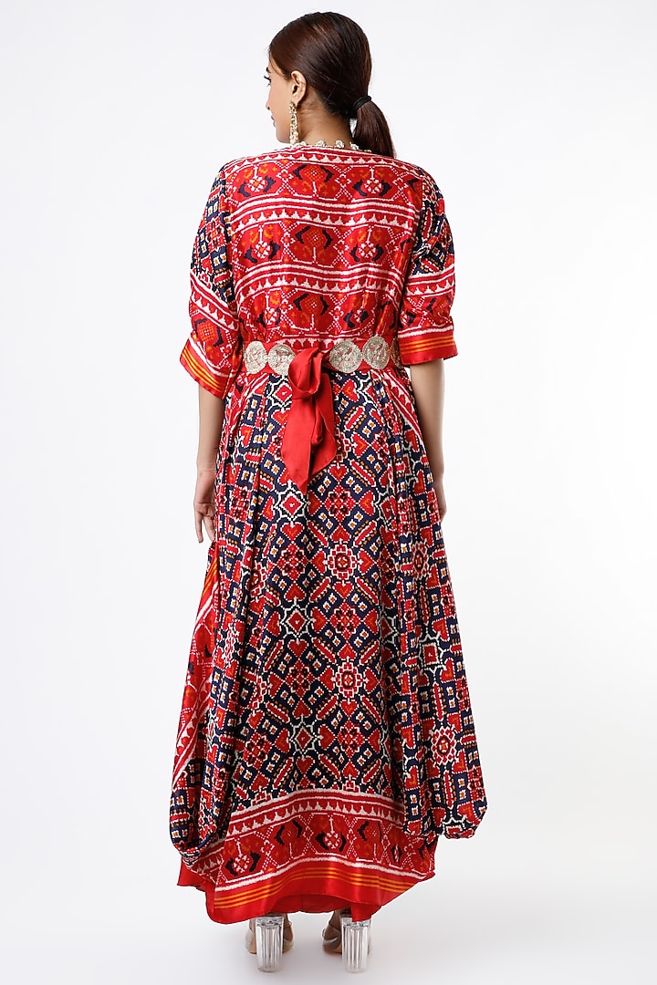 Blood Red Patola Printed Jacket Set by Jajobaa at Pernia's Pop Up Shop