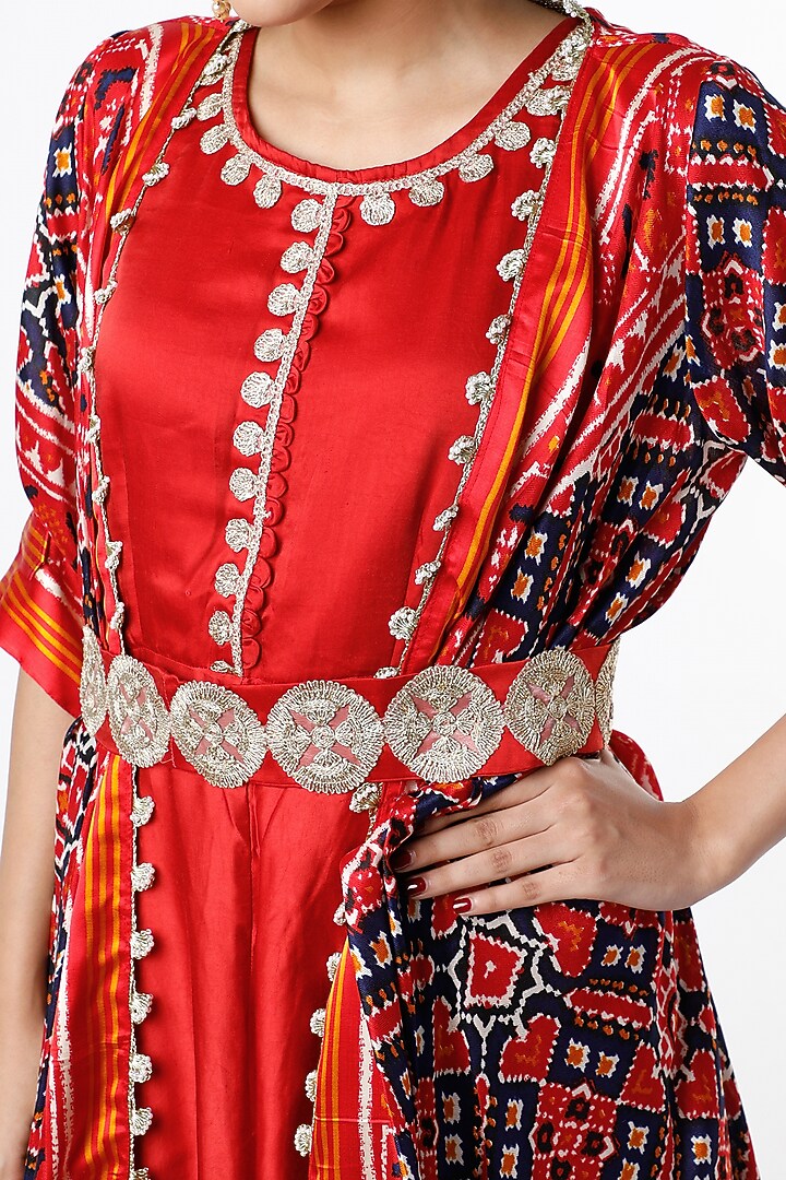 Blood Red Patola Printed Jacket Set by Jajobaa at Pernia's Pop Up Shop