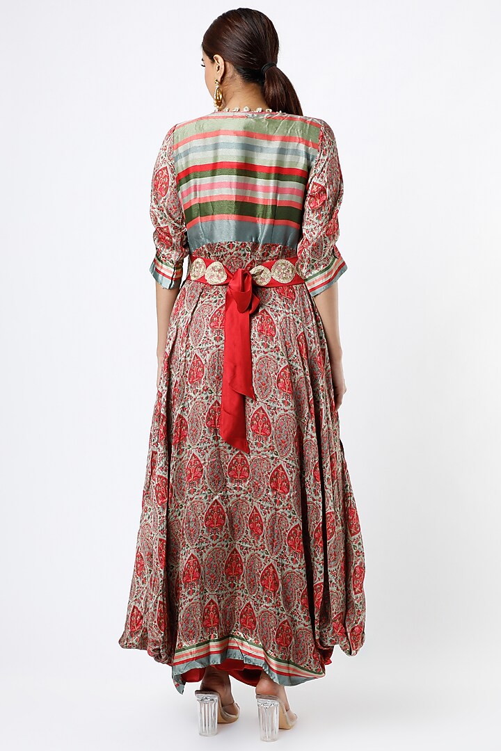 Red Patola Printed Jacket Set by Jajobaa at Pernia's Pop Up Shop