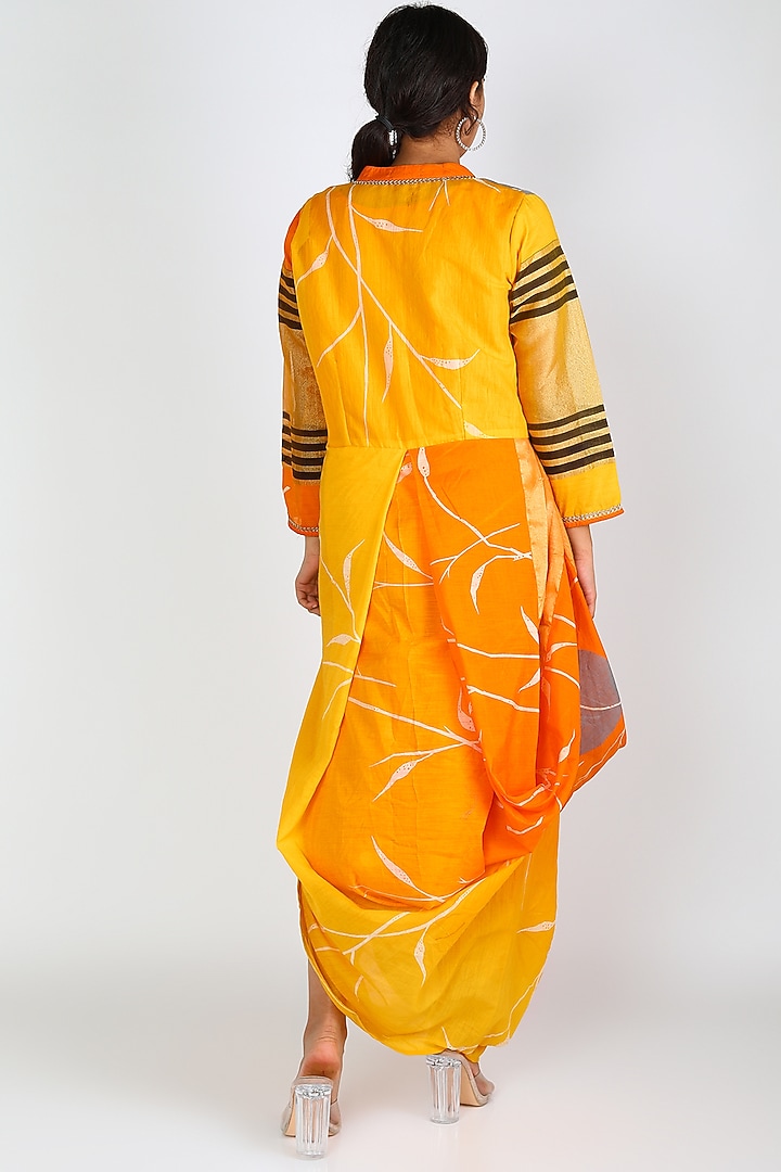 Yellow Printed Summer Dress With Cowls by Jajobaa at Pernia's Pop Up Shop