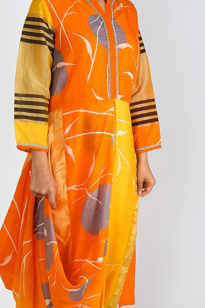 Yellow Printed Summer Dress With Cowls by Jajobaa at Pernia's Pop Up Shop