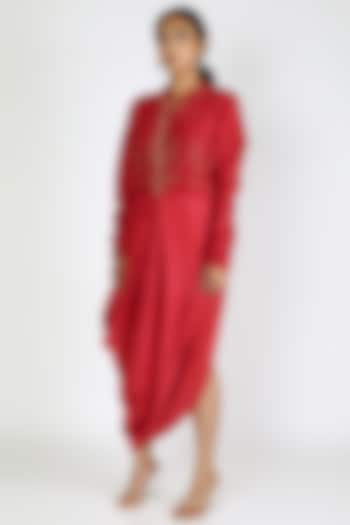 Red Embroidered Summer Dress With Cowls by Jajobaa at Pernia's Pop Up Shop