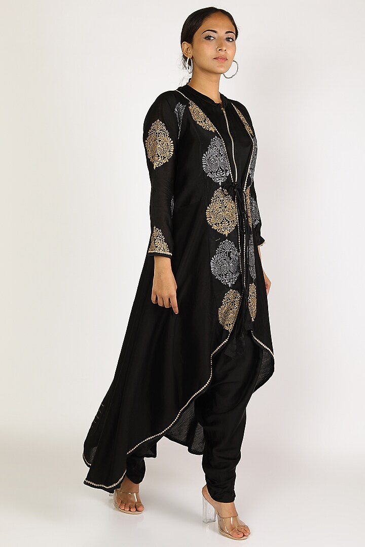 Black Embroidered Jumpsuit With Jacket by Jajobaa at Pernia's Pop Up Shop