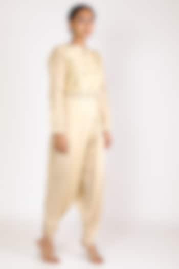 Ivory Embroidered Jumpsuit With Cowls by Jajobaa at Pernia's Pop Up Shop